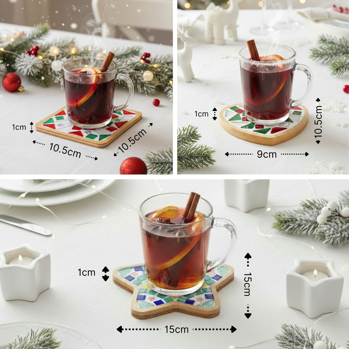 3er-Set DIY-Mosaik-Untersetzer Weihnachtsmann Schneemann Rentier Bastelset