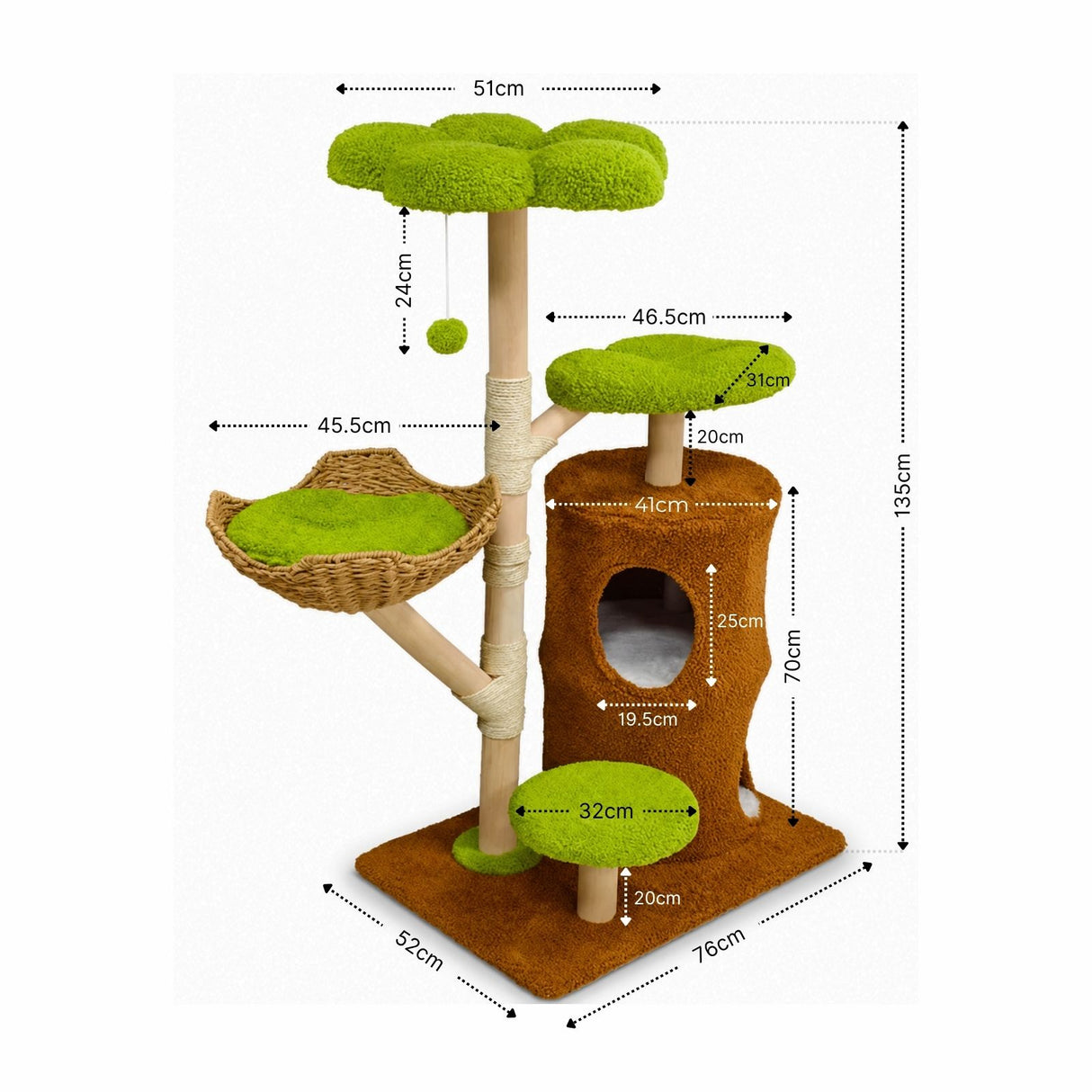 Kratzbaum mit Korb und Höhlen Katzenbaum Katzenspielzeug Kletterbaum