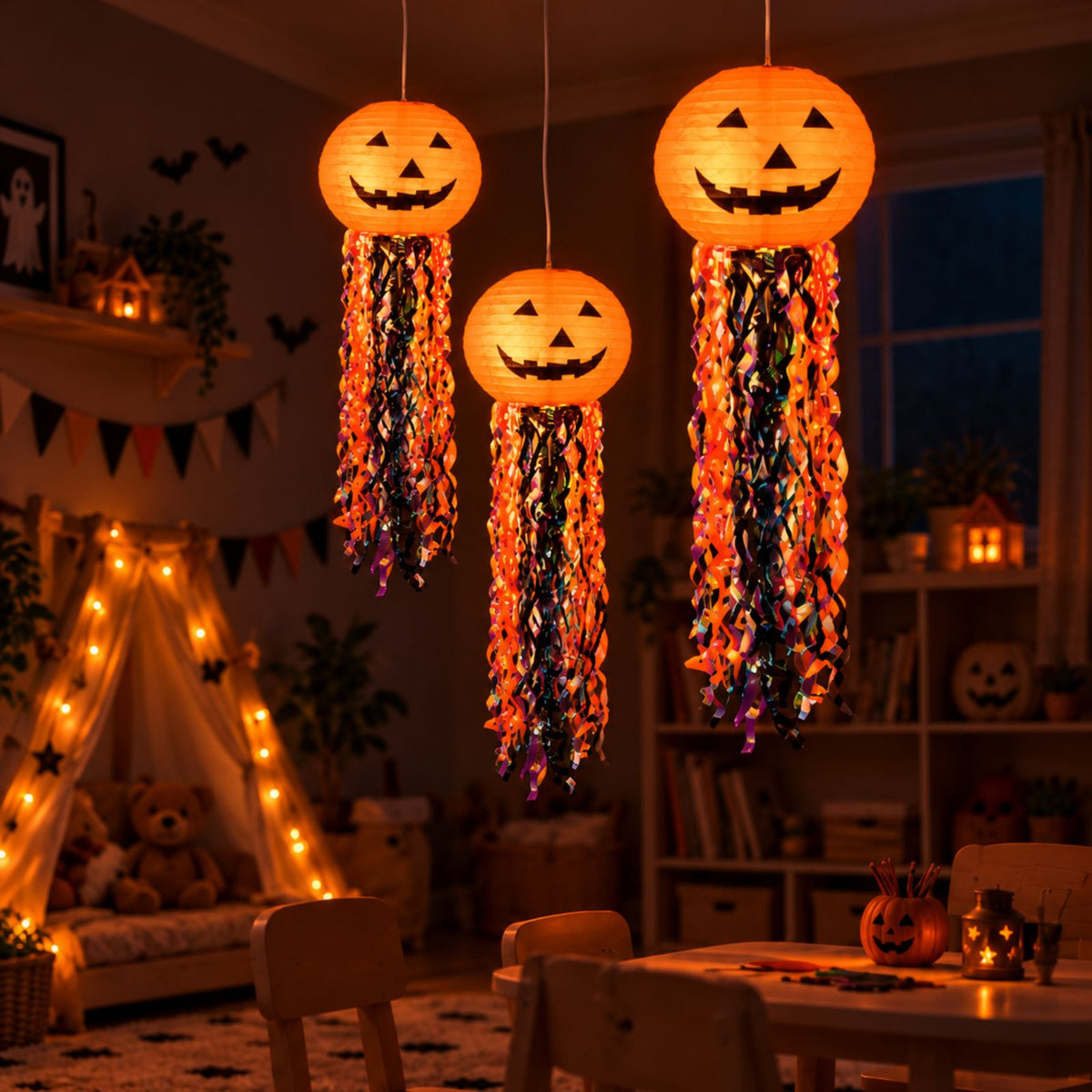 3er-Set Kürbis-Papierlaterne Halloweendeko Partydekoration Papierlampion